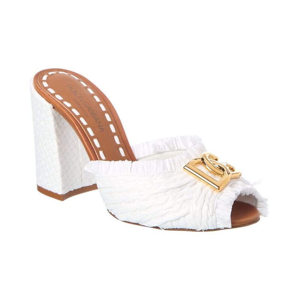 Dolce & Gabbana Raffia Mule, White
